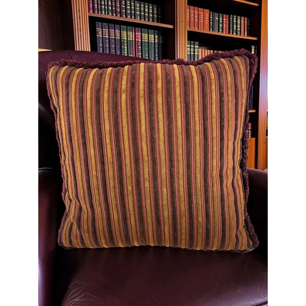 Luxury Burgundy Chenille Stripe Down Throw Pillow Down Feather 16